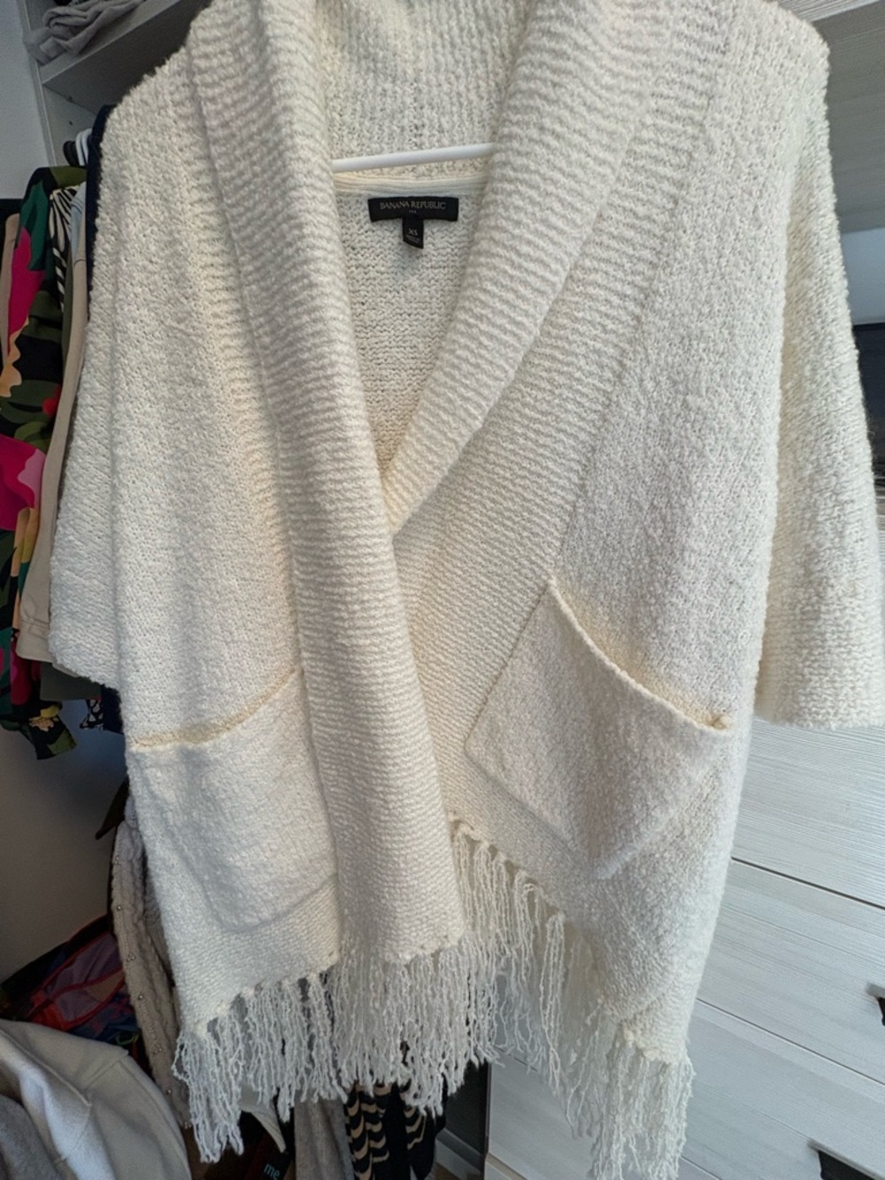 Banana Republic Cream Fringe Shawl Cardigan